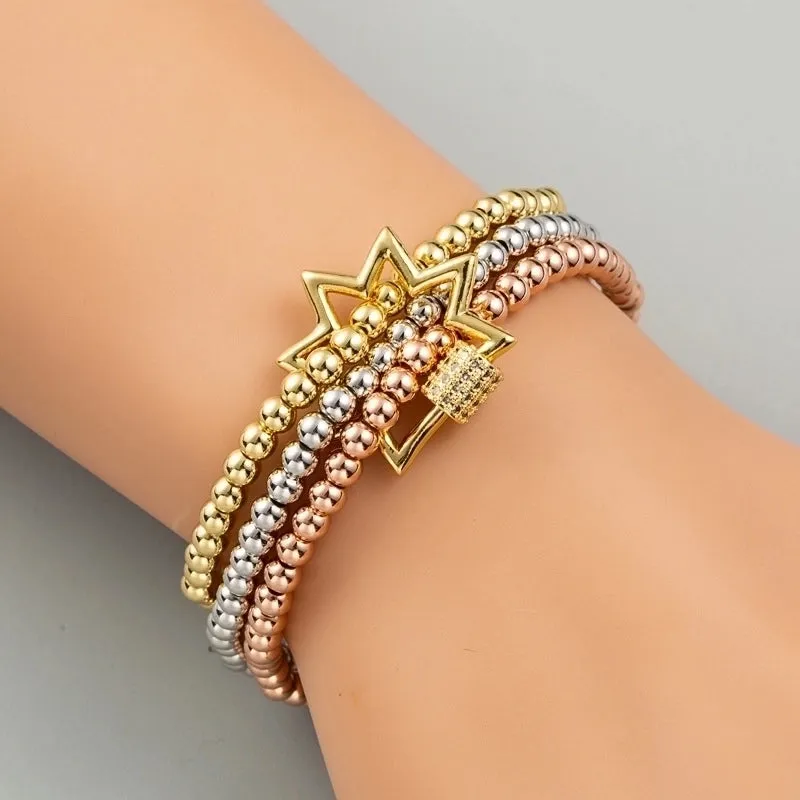 Fashion Hip Hop Style Men And Women Bracelet Copper Micro Inlaid Zircon Three-piece Suit Elastic Bracelet