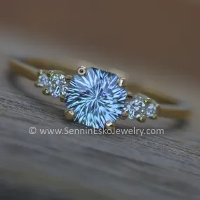 Five Stone Diamond Accented Multi Prong Setting - Depicted with a Sky Blue Montana Sapphire (Setting Only, Center Stone Sold Separately)