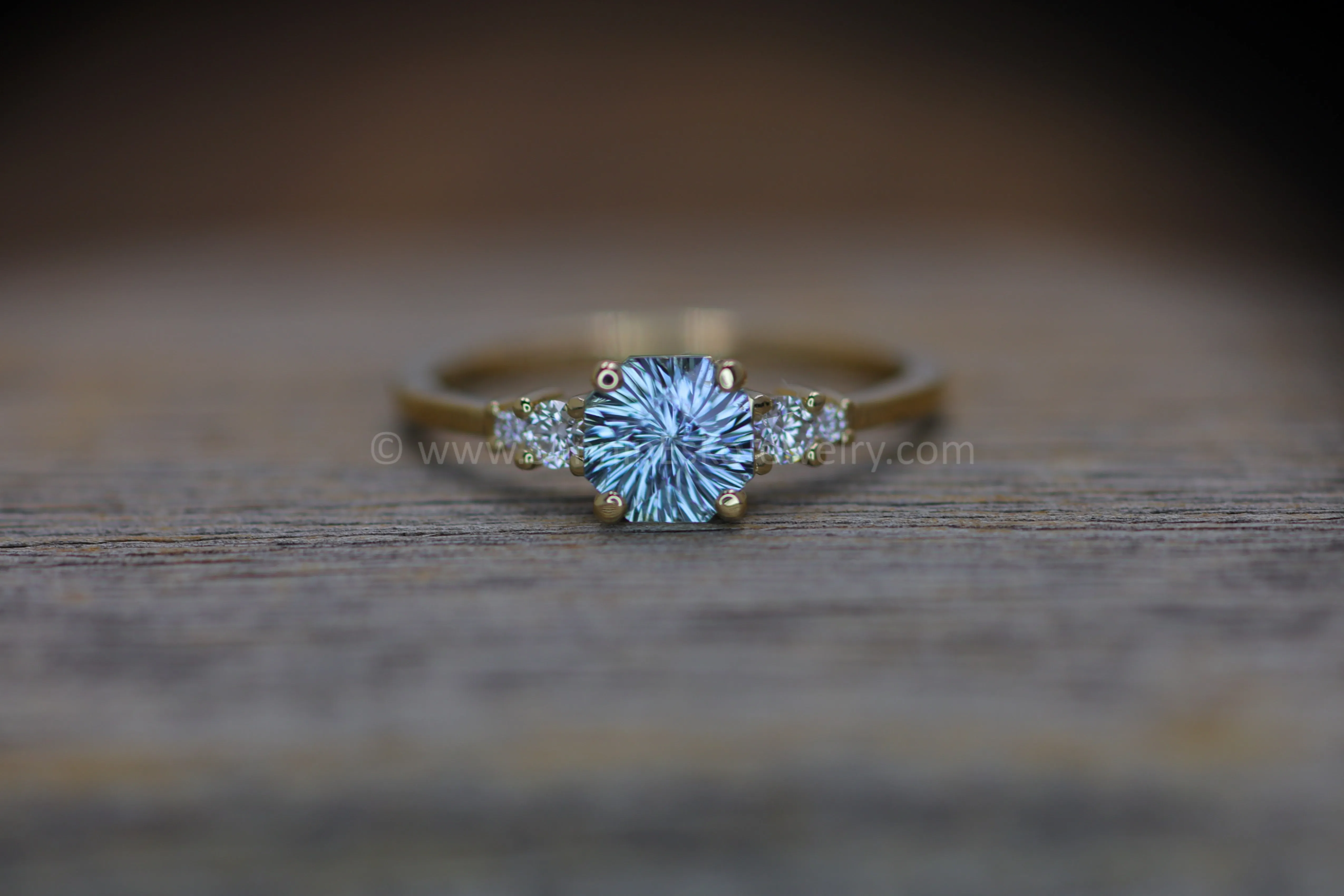 Five Stone Diamond Accented Multi Prong Setting - Depicted with a Sky Blue Montana Sapphire (Setting Only, Center Stone Sold Separately)