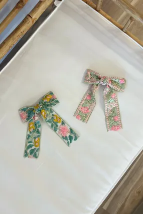 Floral Embroidered Bow Clip