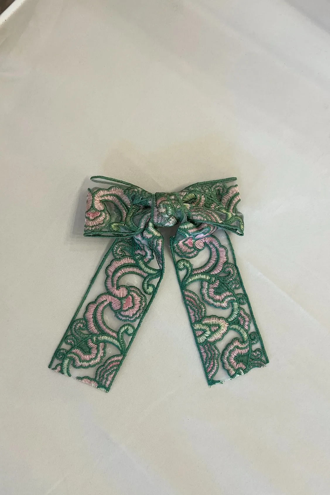 Floral Embroidered Bow Clip