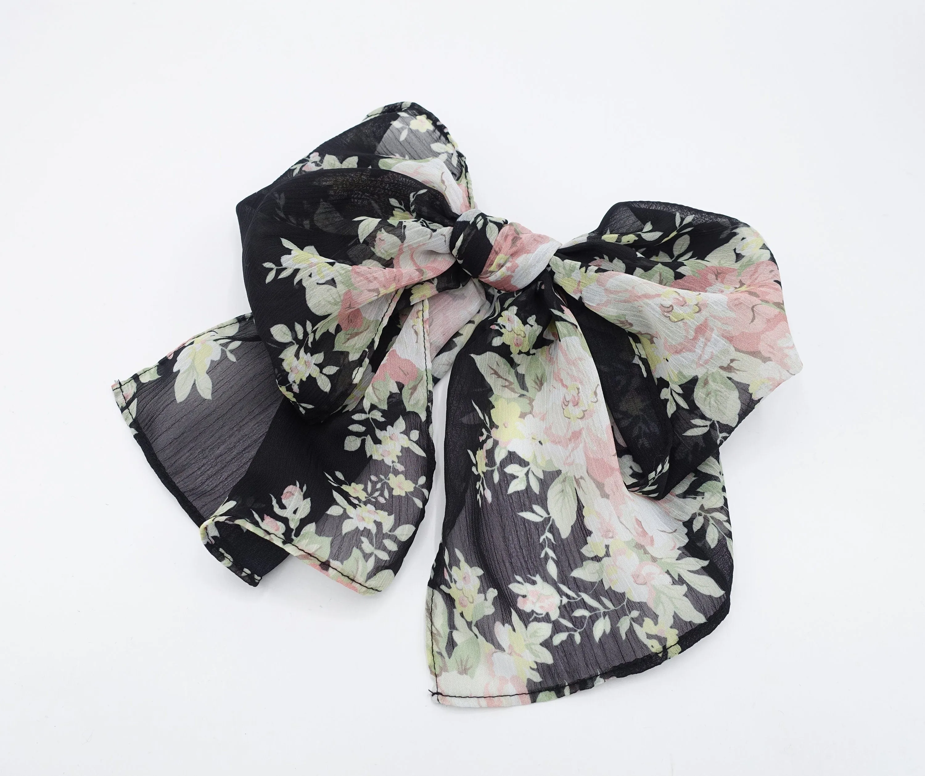 floral rolled hem chiffon hair bow barrette accessory for women