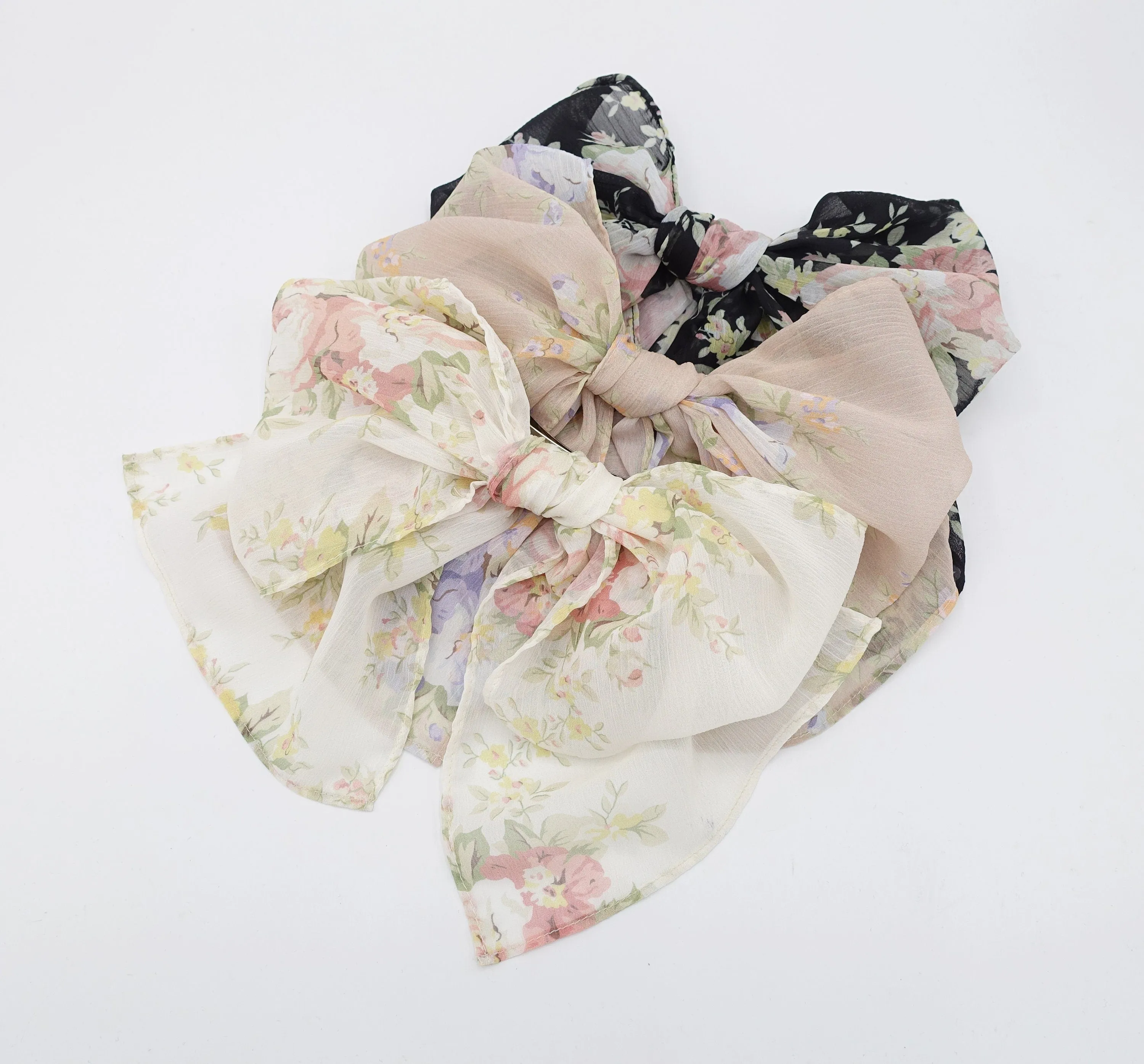 floral rolled hem chiffon hair bow barrette accessory for women