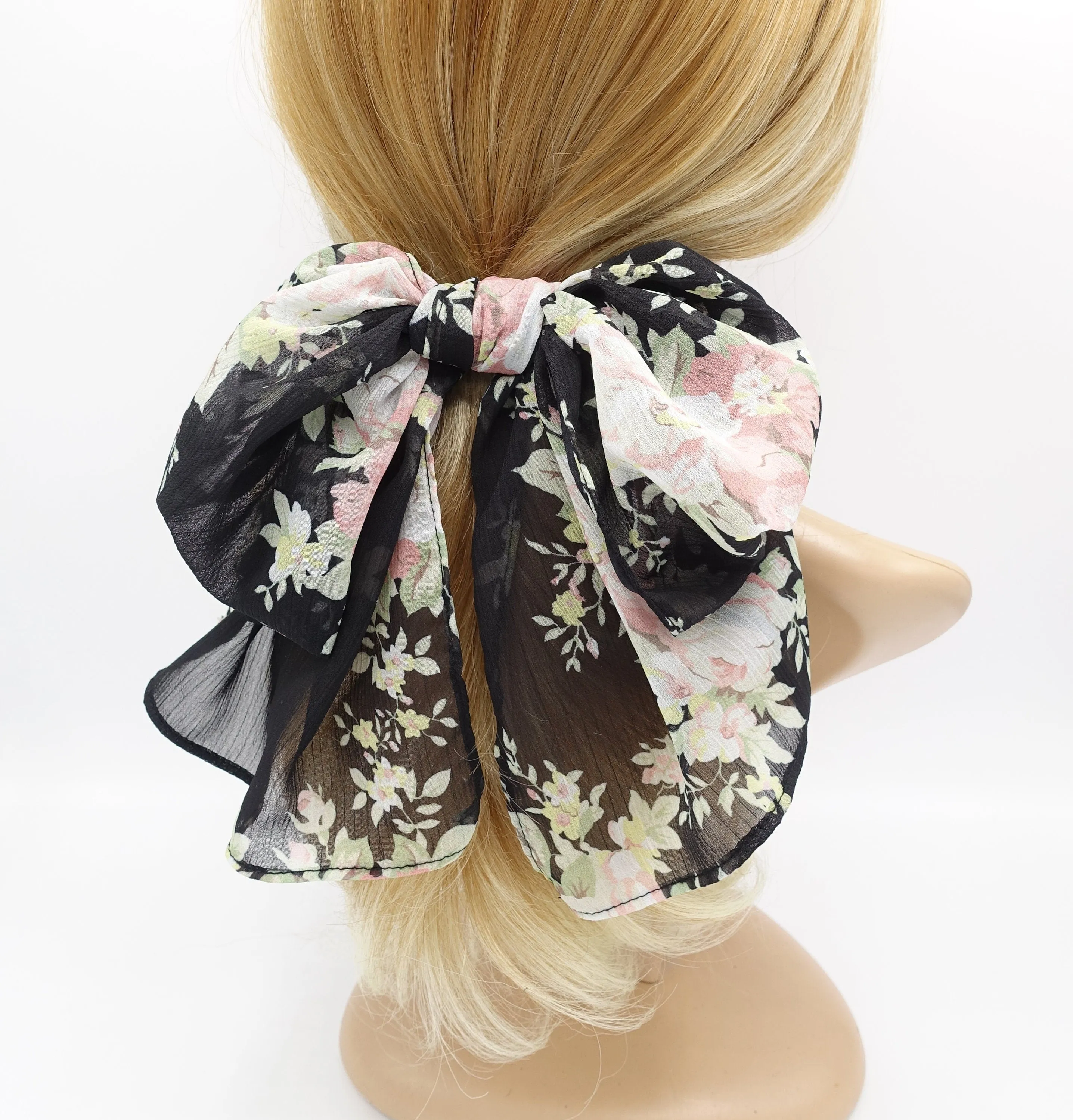 floral rolled hem chiffon hair bow barrette accessory for women