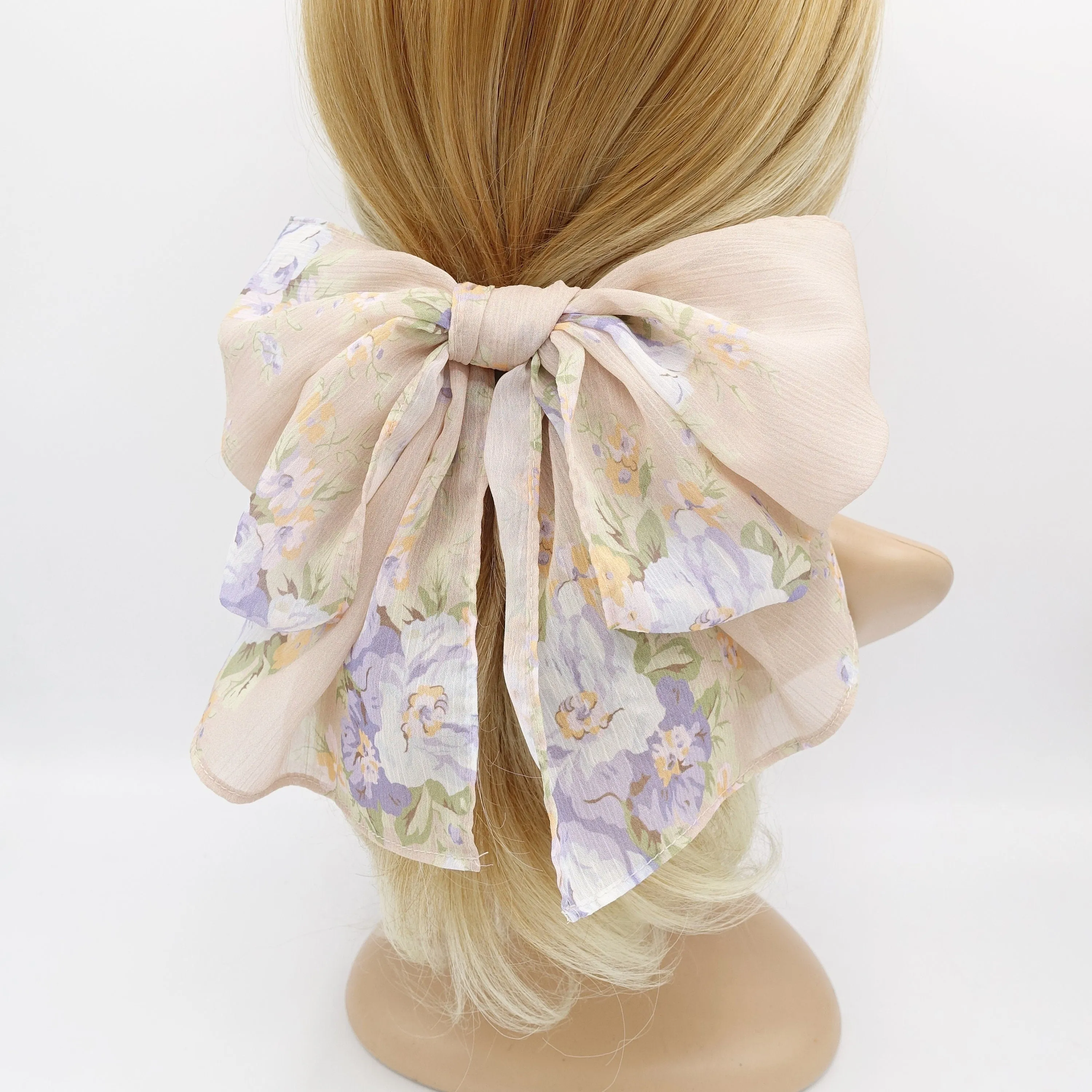 floral rolled hem chiffon hair bow barrette accessory for women