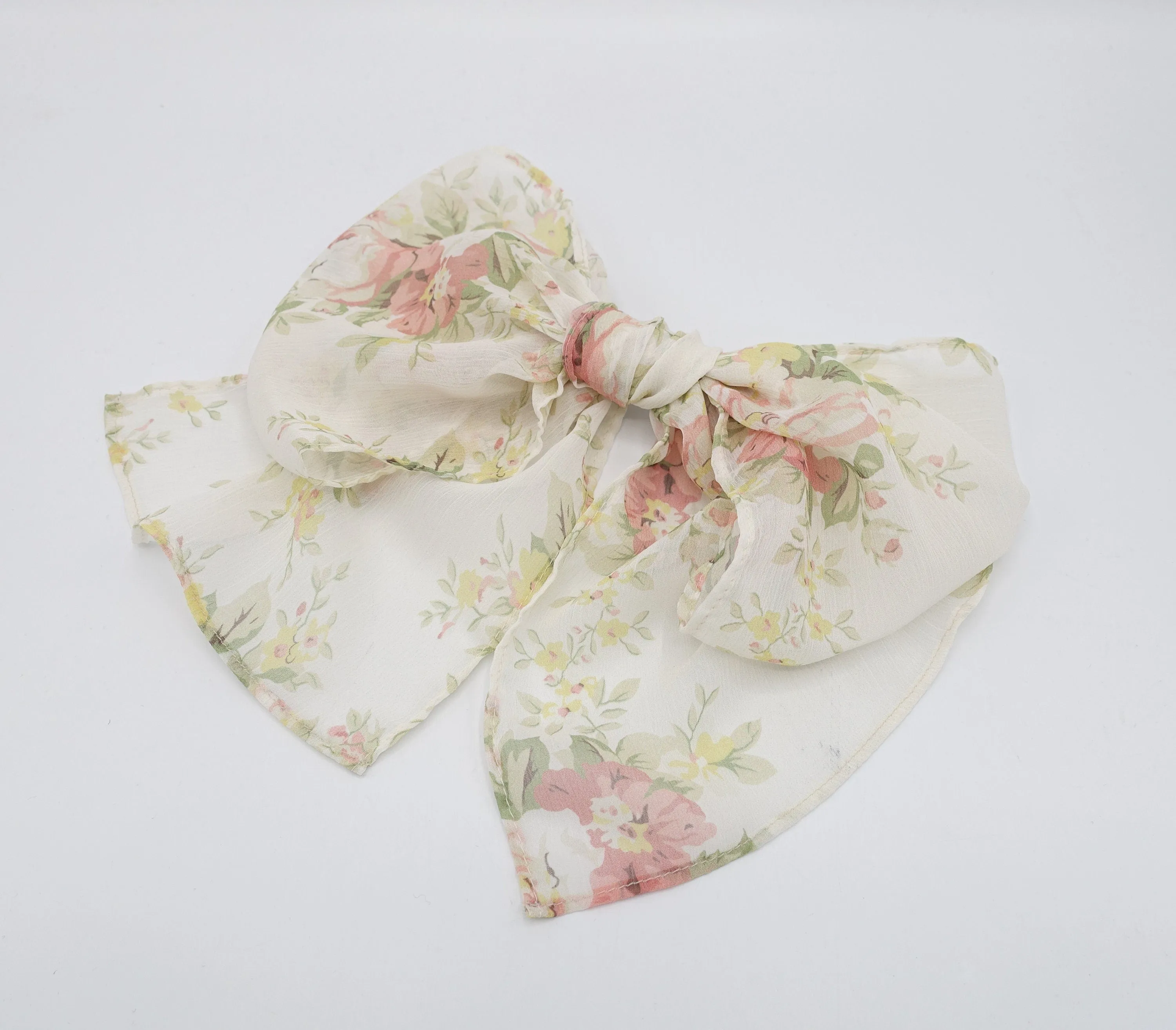 floral rolled hem chiffon hair bow barrette accessory for women