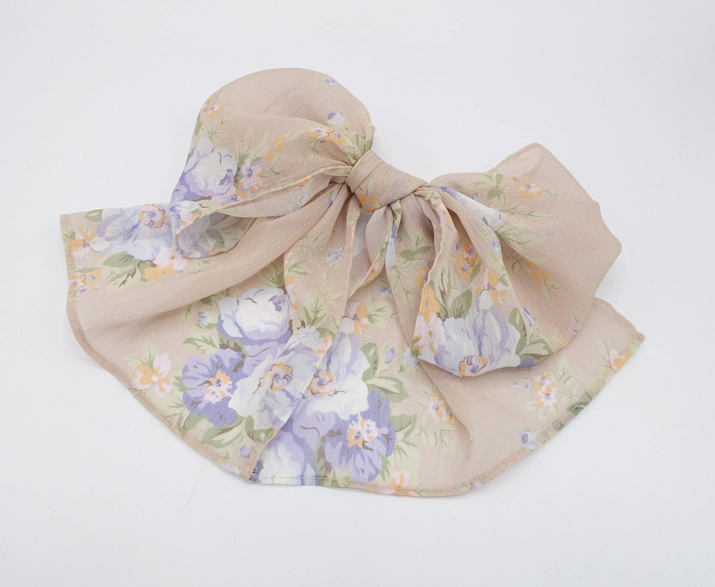 floral rolled hem chiffon hair bow barrette accessory for women