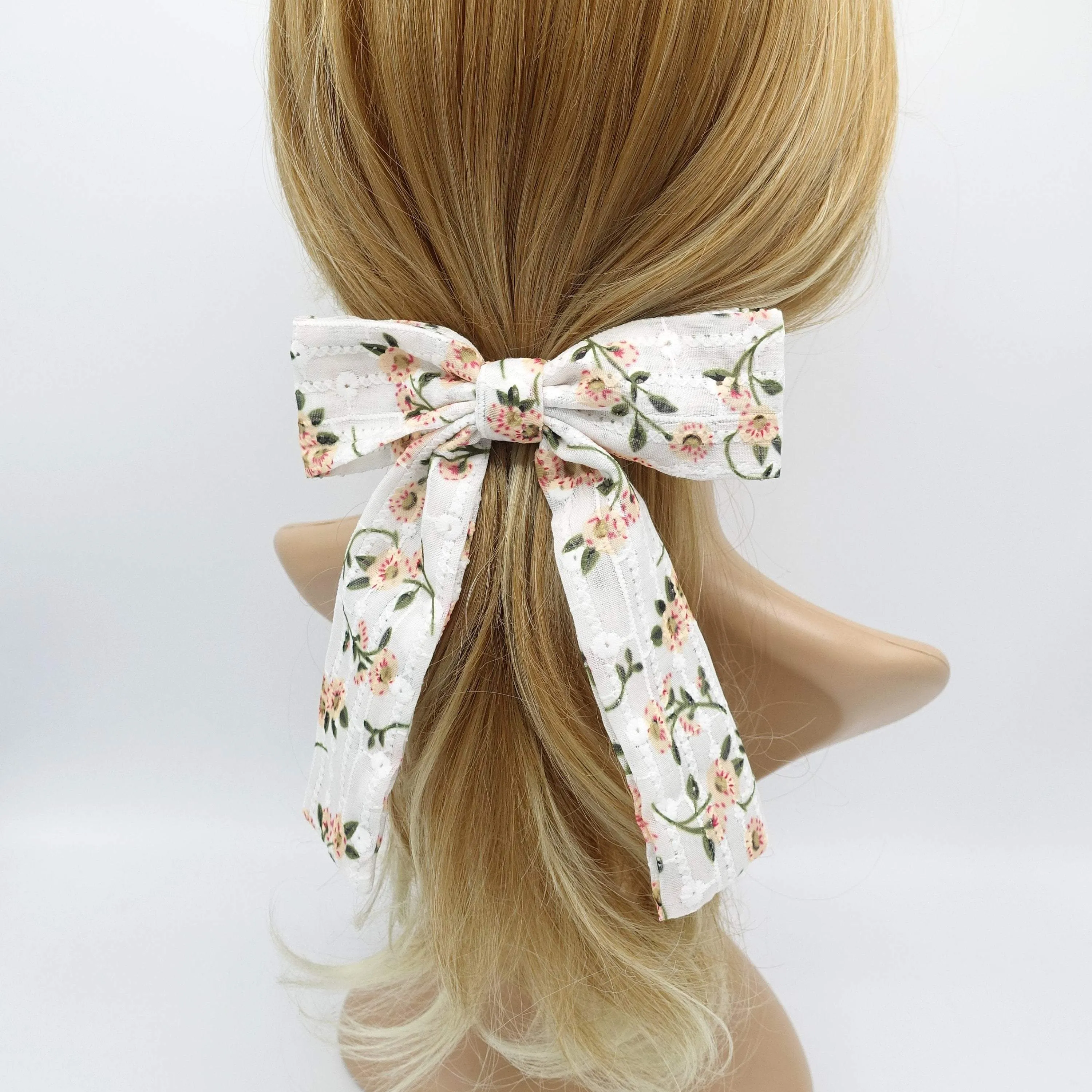 flower embroidered tail hair bow cute hair accessory for women