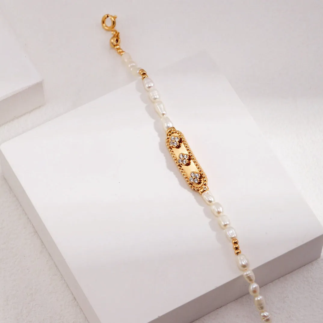 Flower Zircon Natural Pearl Bracelet