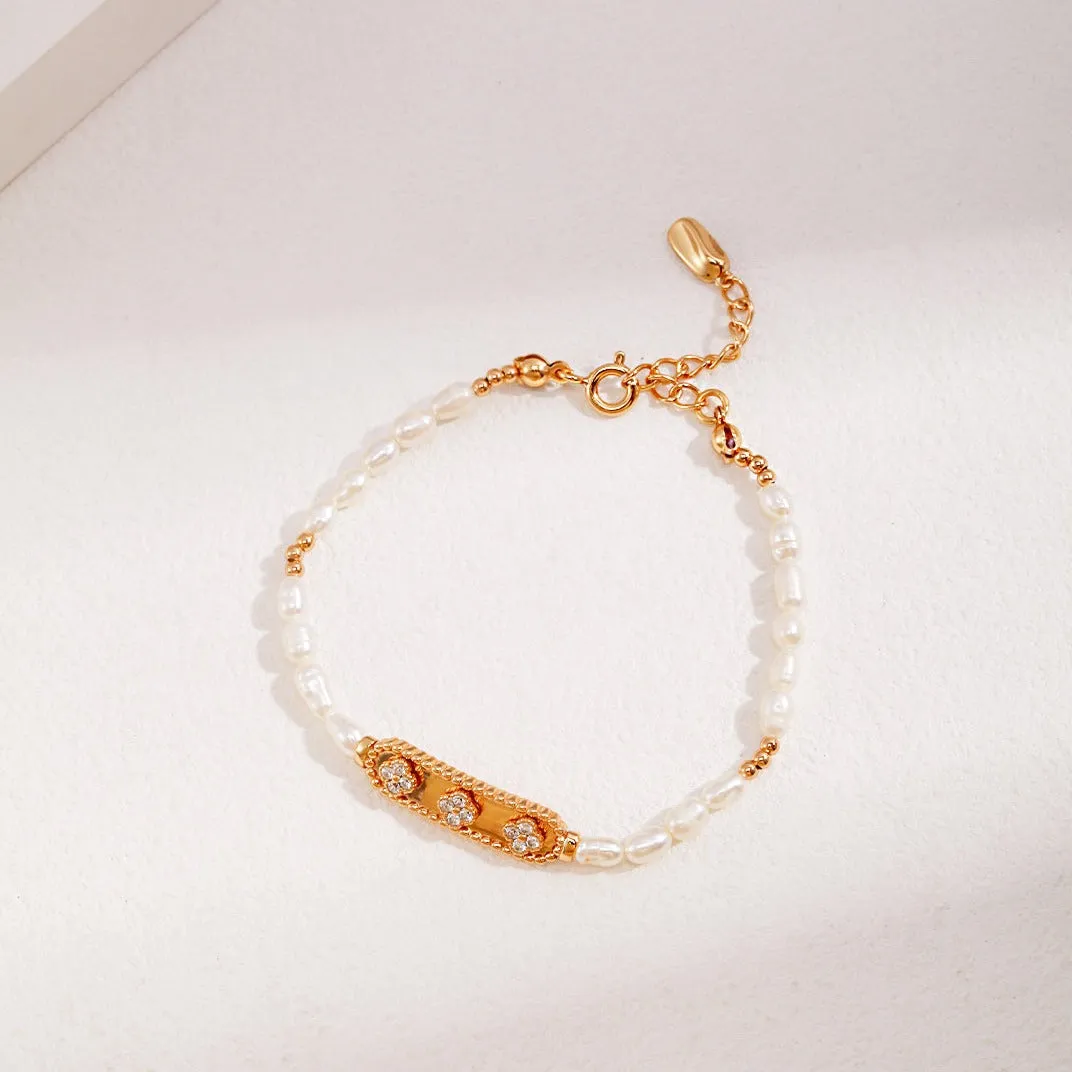 Flower Zircon Natural Pearl Bracelet