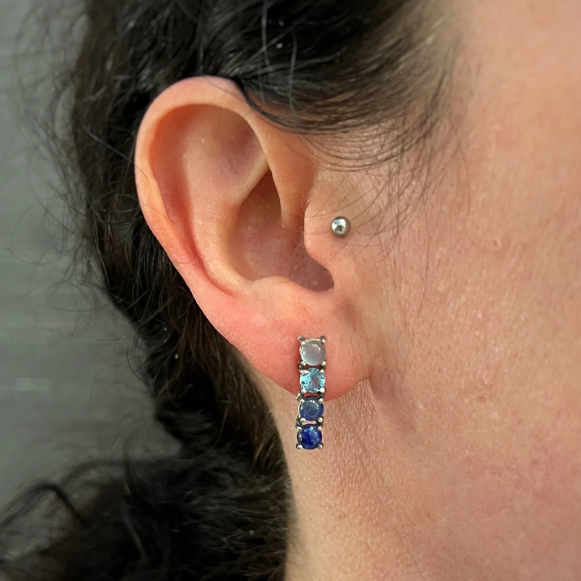 Four Gem Line Stud Earrings