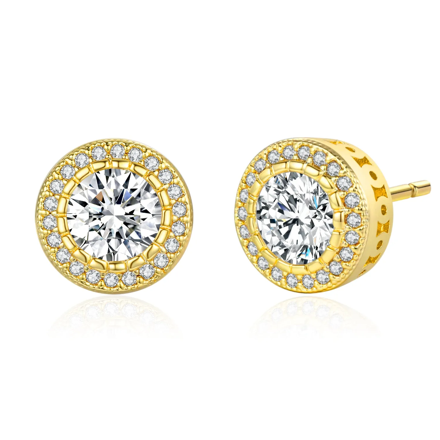 Genevive Marie Solitaire Golden Halo Earrings