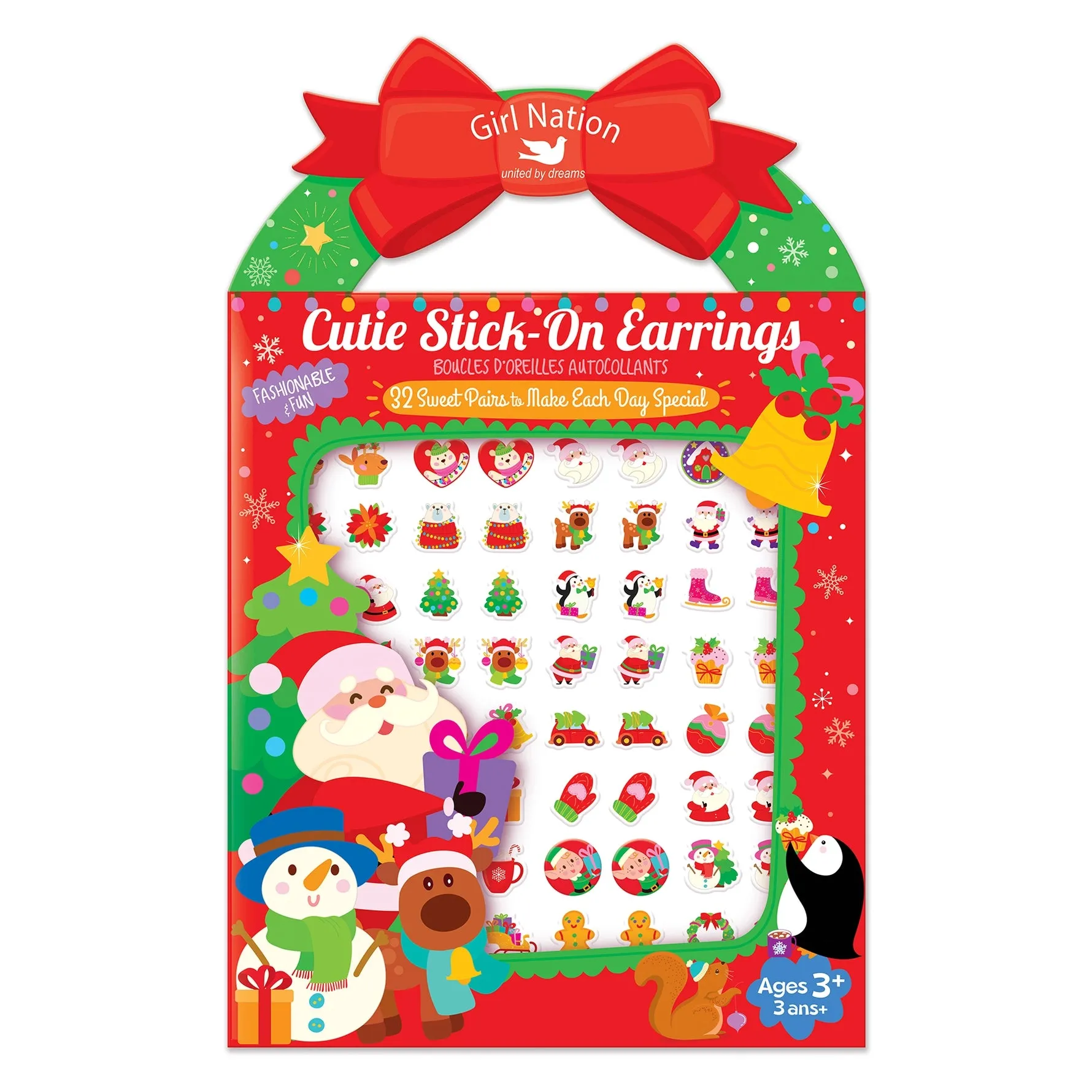 Girl Nation Christmas Cutie Stick-On Earrings: Holly Jolly