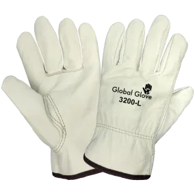 Global Glove 3200 Premium-Grade Grain Cowhide Drivers Gloves, Leather Work Gloves (Sewn with DuPont™ Kevlar® fiber)