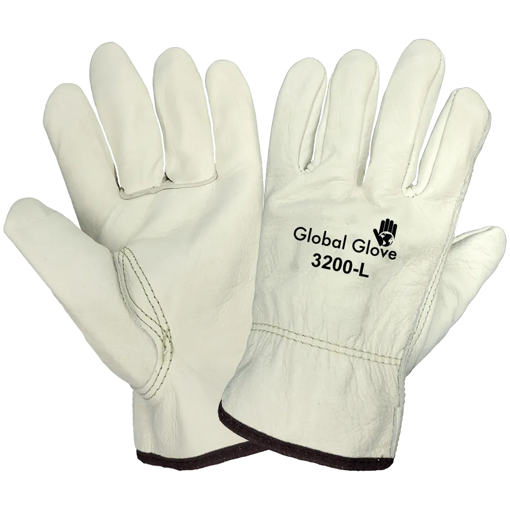 Global Glove 3200 Premium-Grade Grain Cowhide Drivers Gloves, Leather Work Gloves (Sewn with DuPont™ Kevlar® fiber)