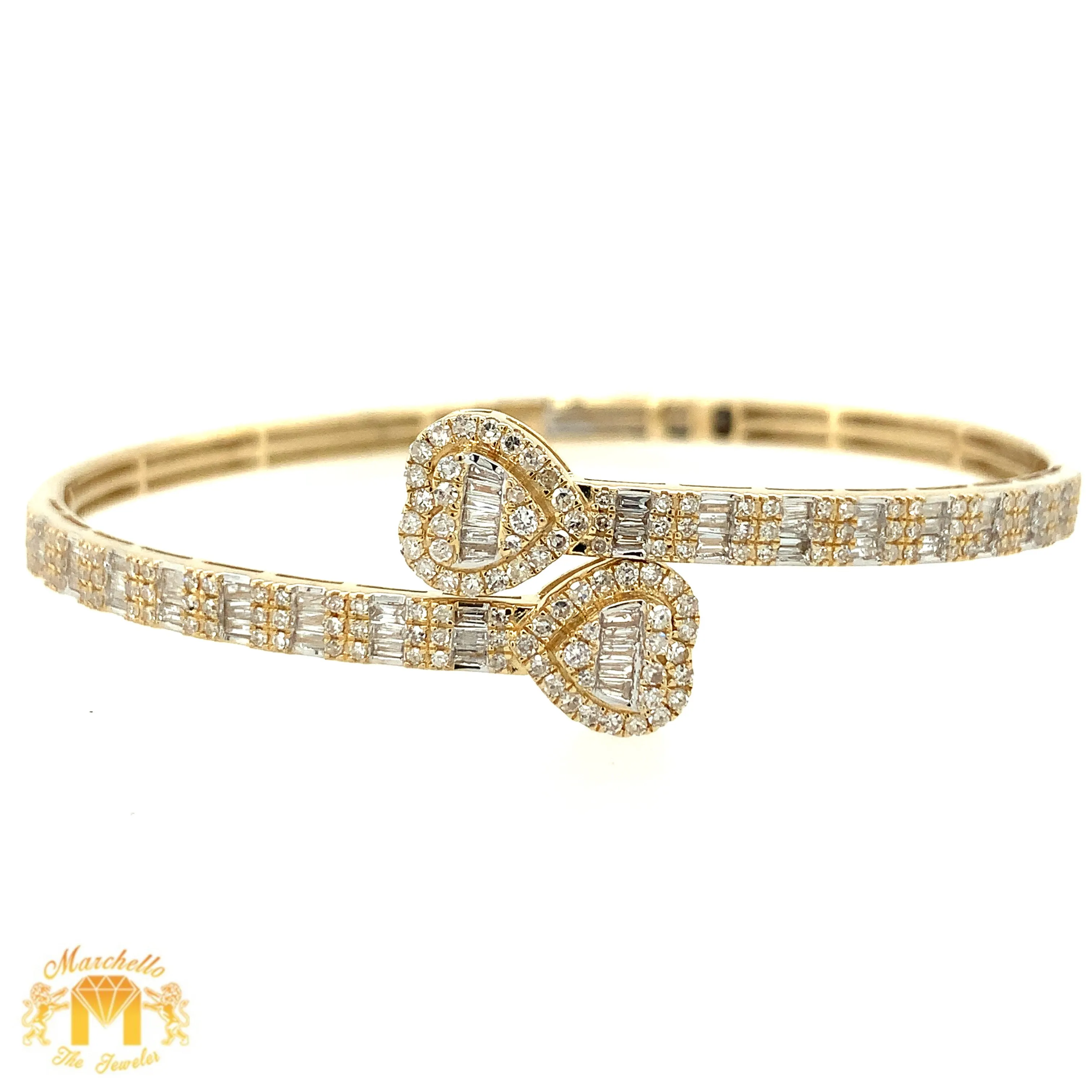 Gold and Diamond Twin Hearts Cuff Bracelet (choose your color)