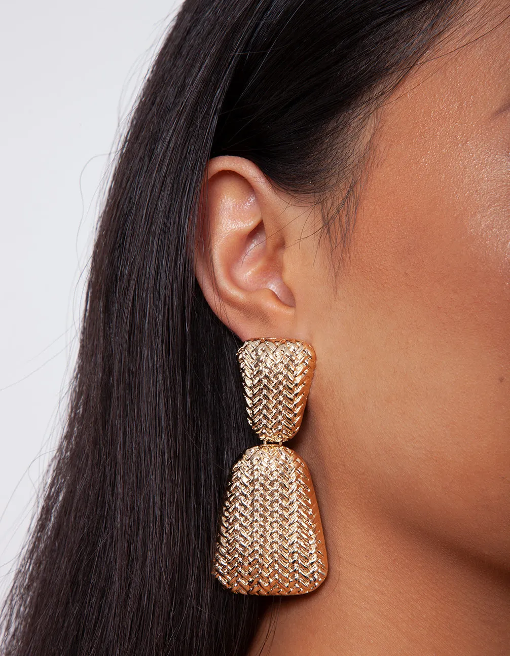 Gold Chevron Dome Drop Earring