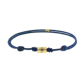 Gold Evil Eye Relief With Black Diamond On Cord Bracelet