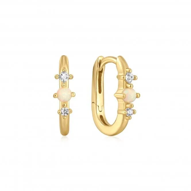 Gold Kyoto Opal Oval Huggie Hoop Earrings E047-01G