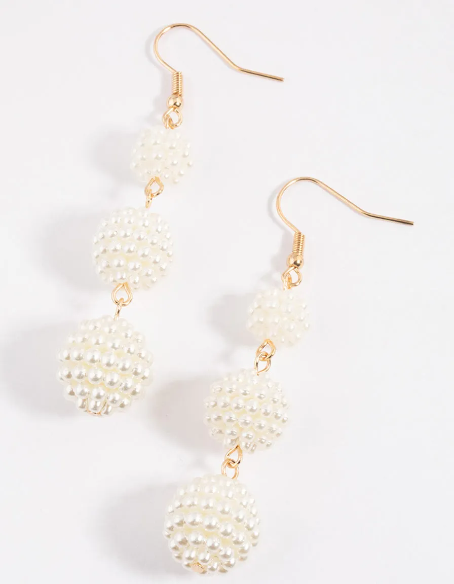 Gold Pearl Fireball Drop Earrings