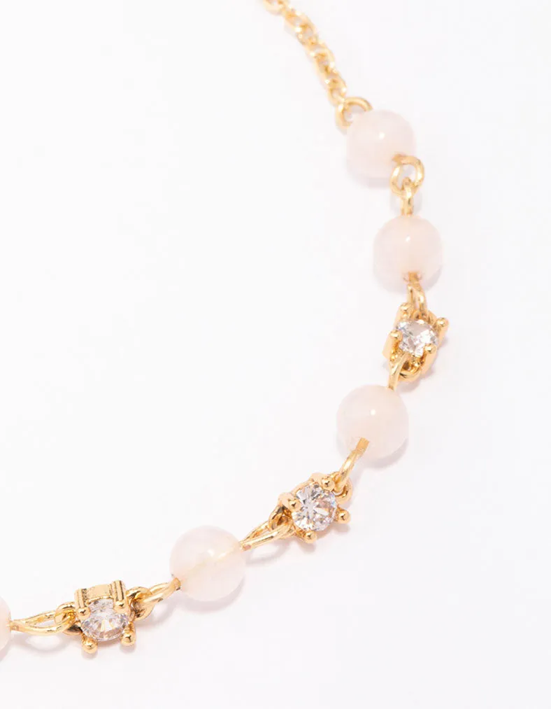 Gold Plated Alternating Semi-Precious & Cubic Zirconia Toggle Bracelet