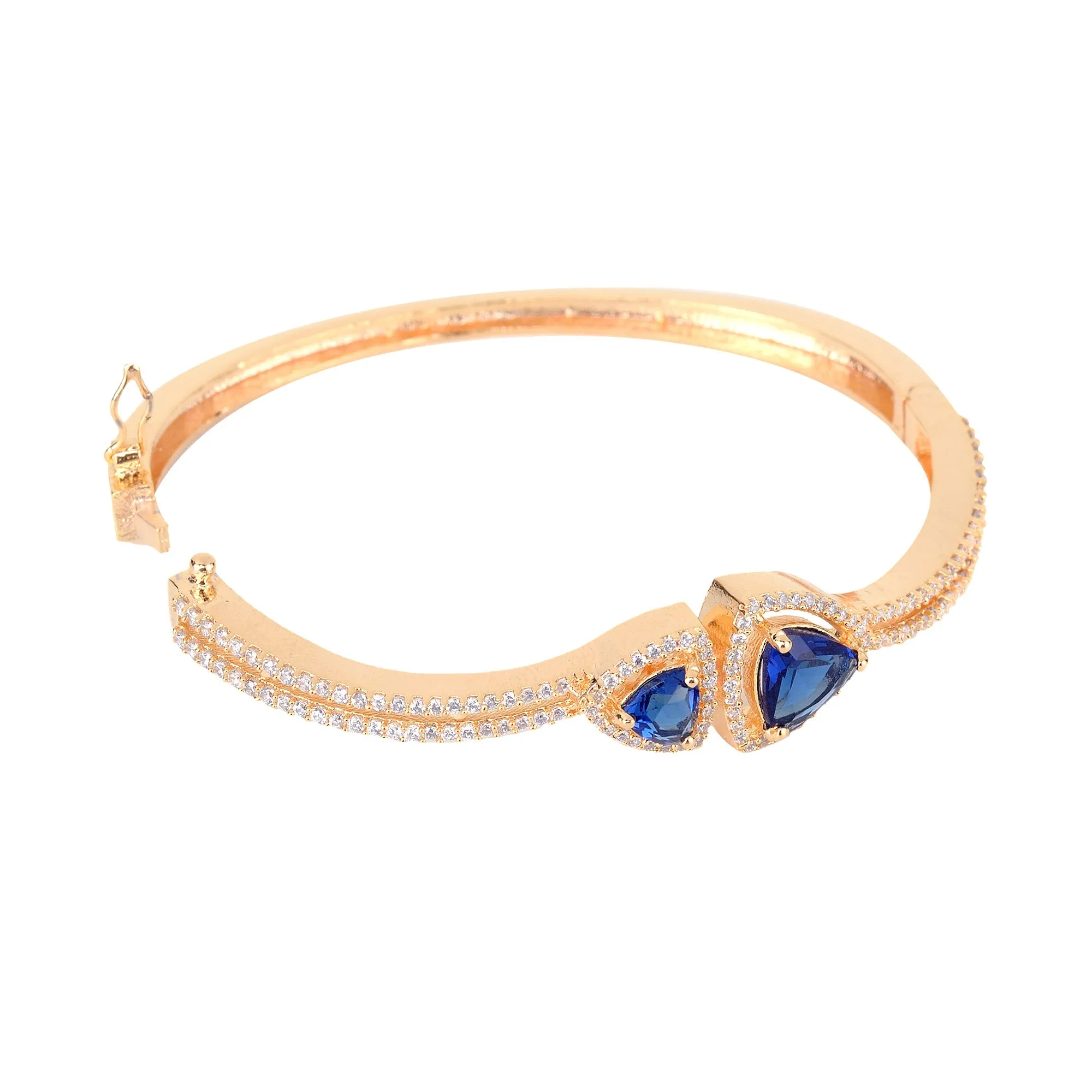 Gold Plated Blue American Diamond Handcrafted Bracelet For Women And Girls - Saraf Rs Jewellery