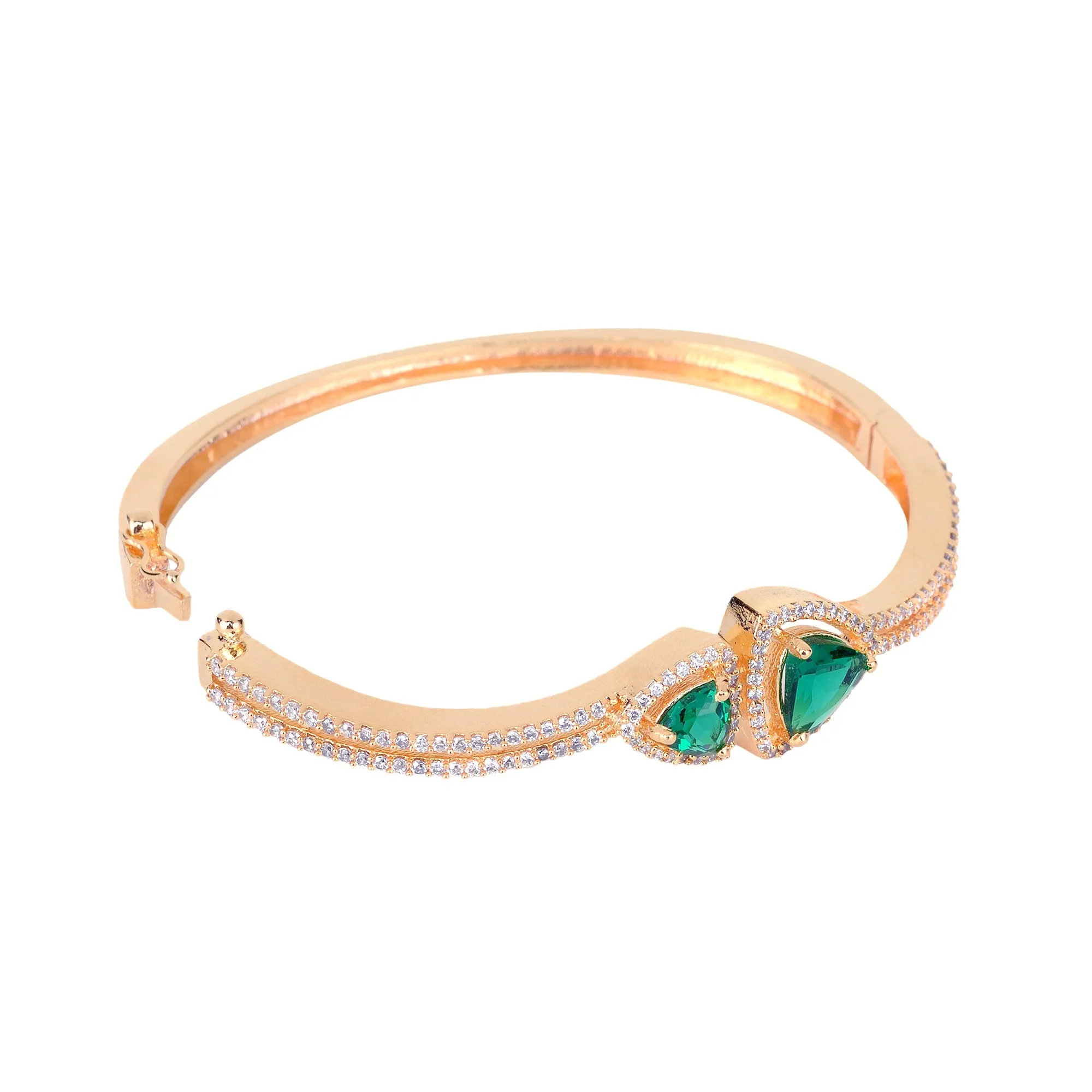 Gold Plated Green American Diamond Handcrafted Bracelet For Women And Girls - Saraf Rs Jewellery