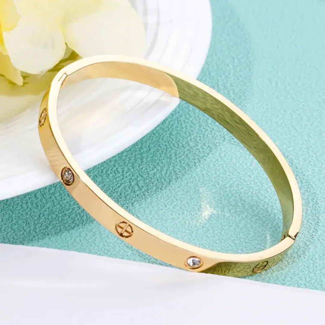 Gold Plated Stainless Steel Openable Crystal Bracelet