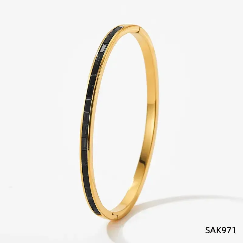 Gold Plated Stainless Steel Zircon Inlay Bracelet Bangle