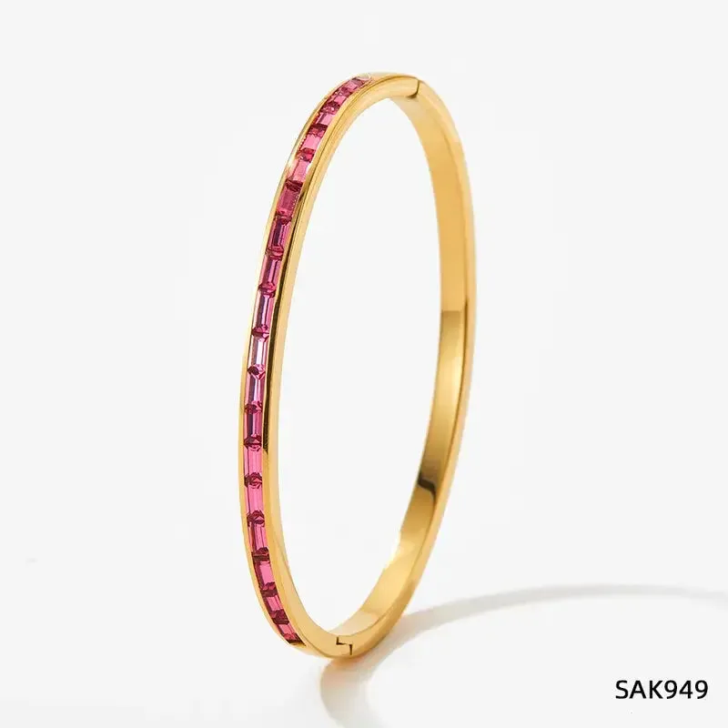 Gold Plated Stainless Steel Zircon Inlay Bracelet Bangle