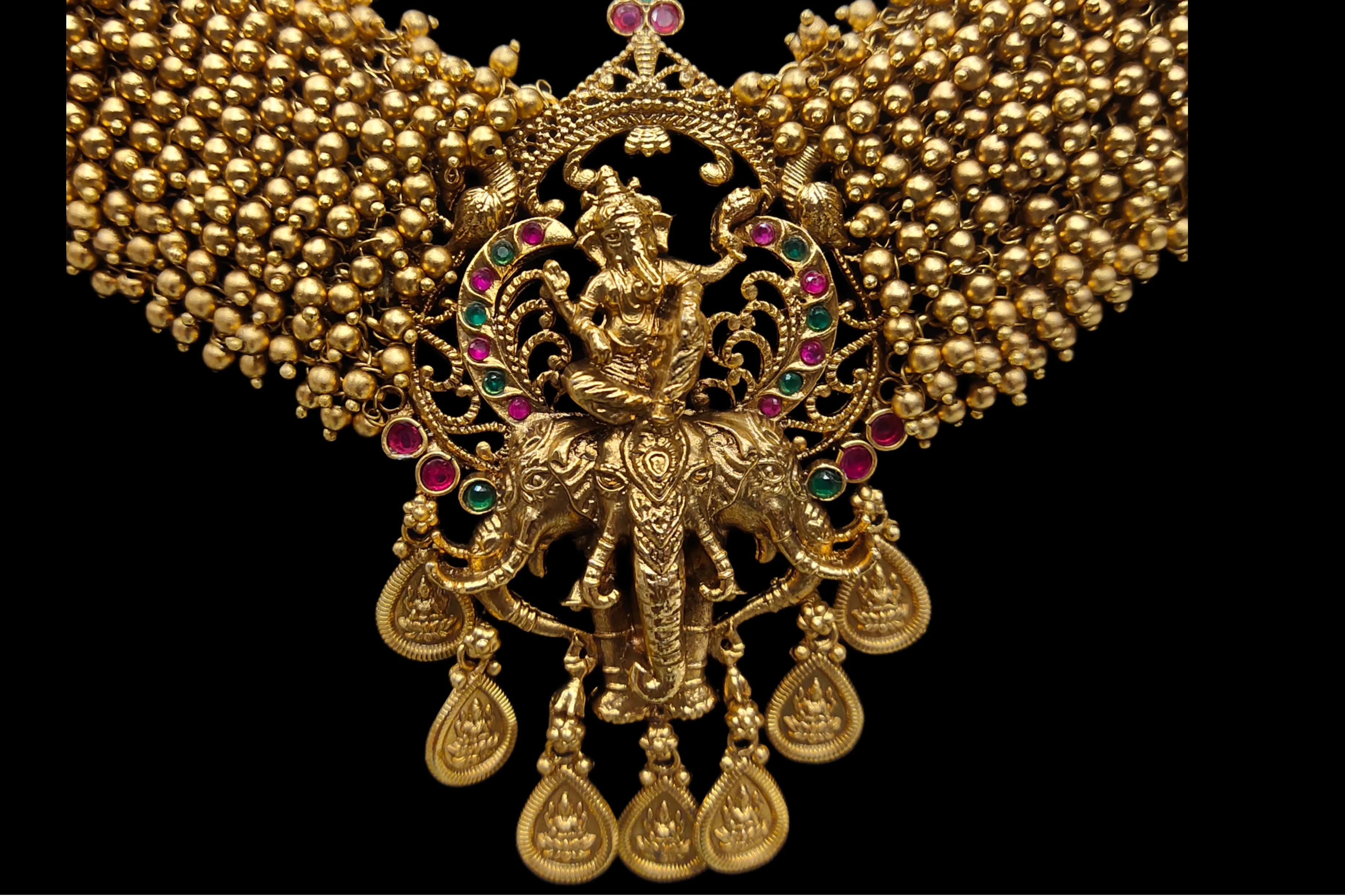 Golden Cluster Beads Temple Ganesh Necklace Set By Asp Fashion Jewellery