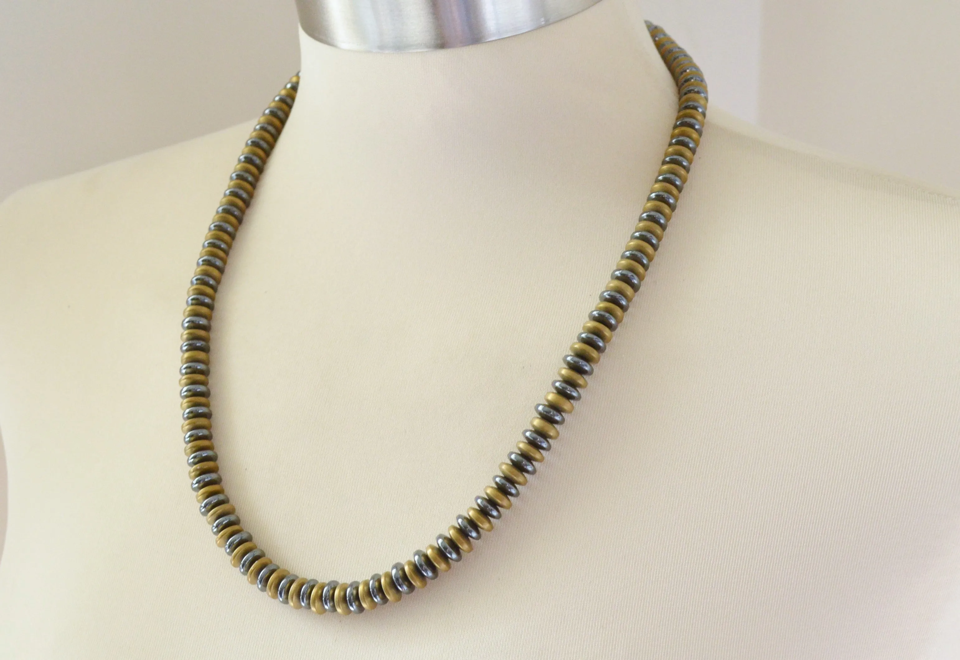 Gray Hematite Gold Stone Beaded Short Long Mens Necklace