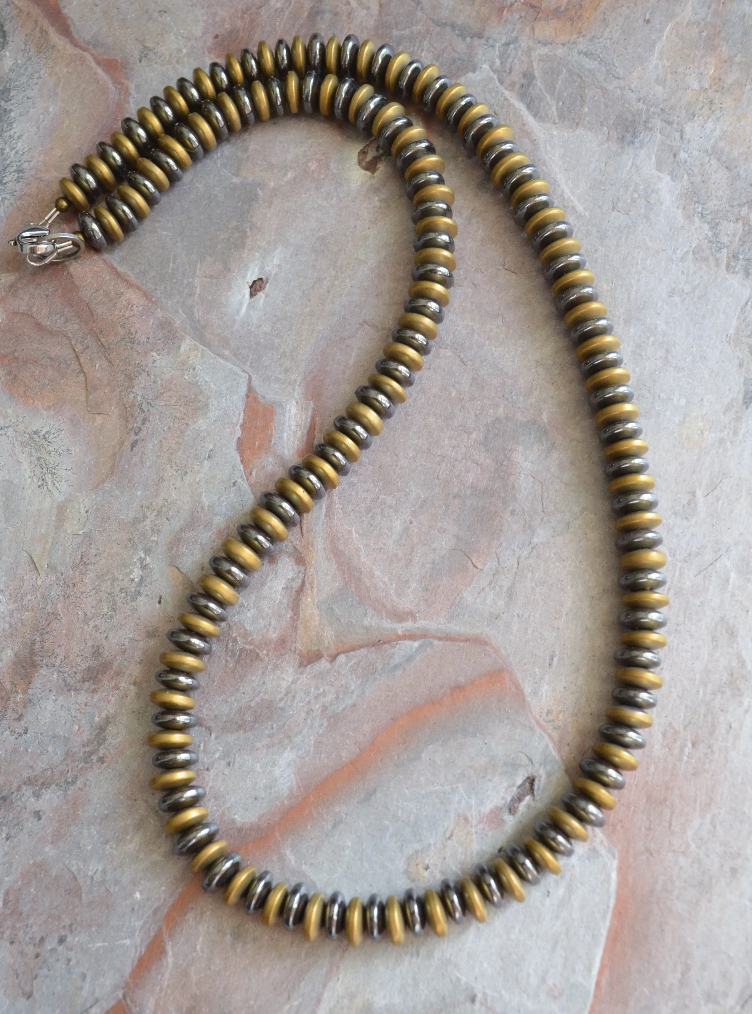 Gray Hematite Gold Stone Beaded Short Long Mens Necklace