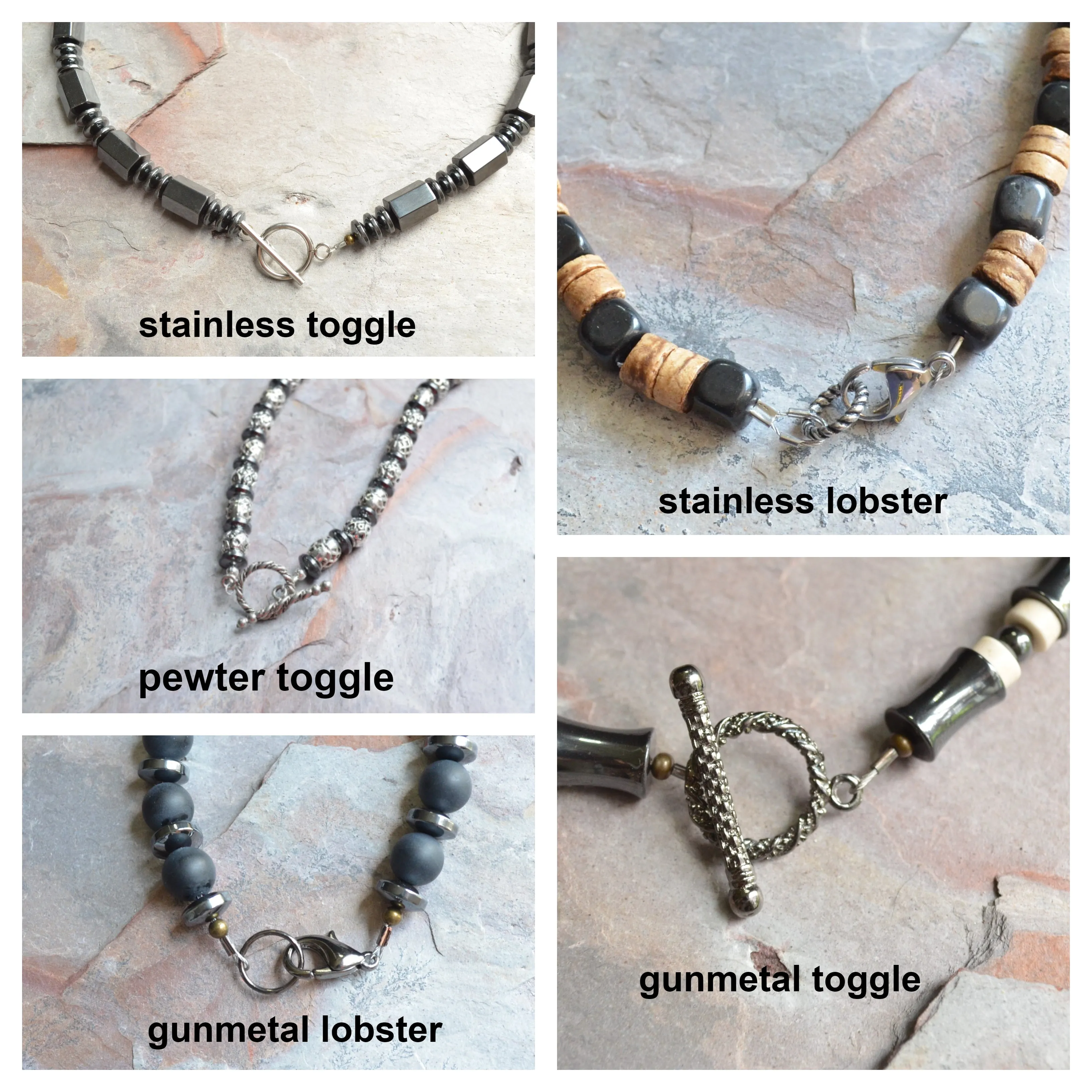 Gray Hematite Gold Stone Beaded Short Long Mens Necklace