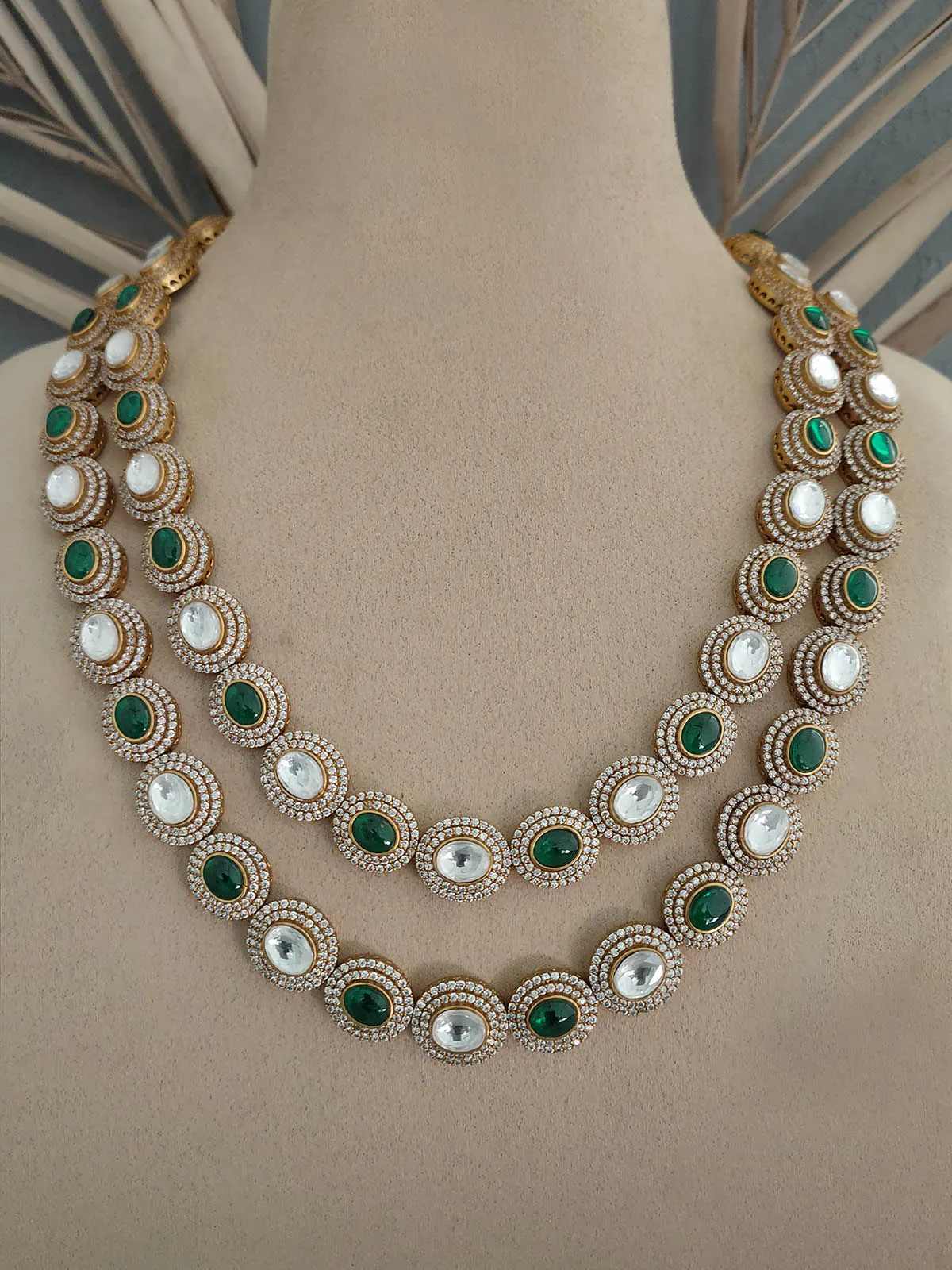 Green Color Gold Plated Faux Polki Necklace Set - PK-S27