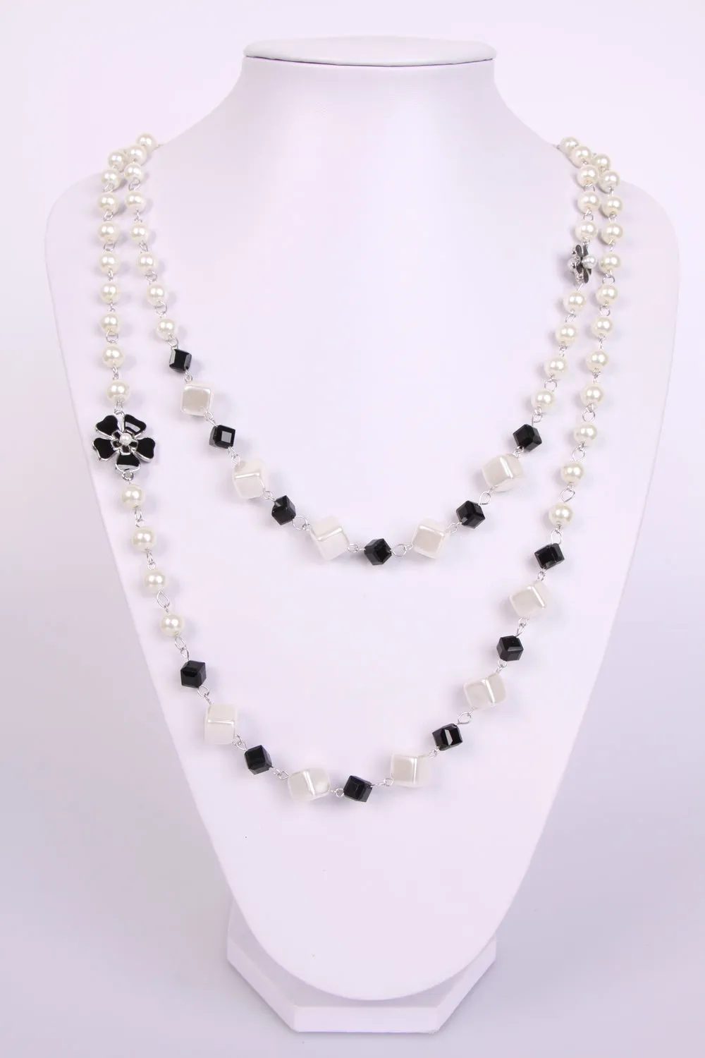 Grey Square block with Pearls long women's necklace