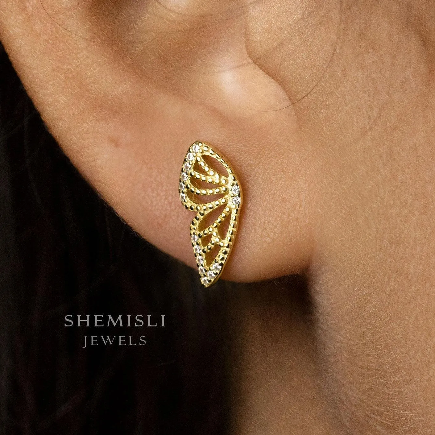 Half Butterfly Studs Earrings, Gold, Silver SHEMISLI - SS440 LR