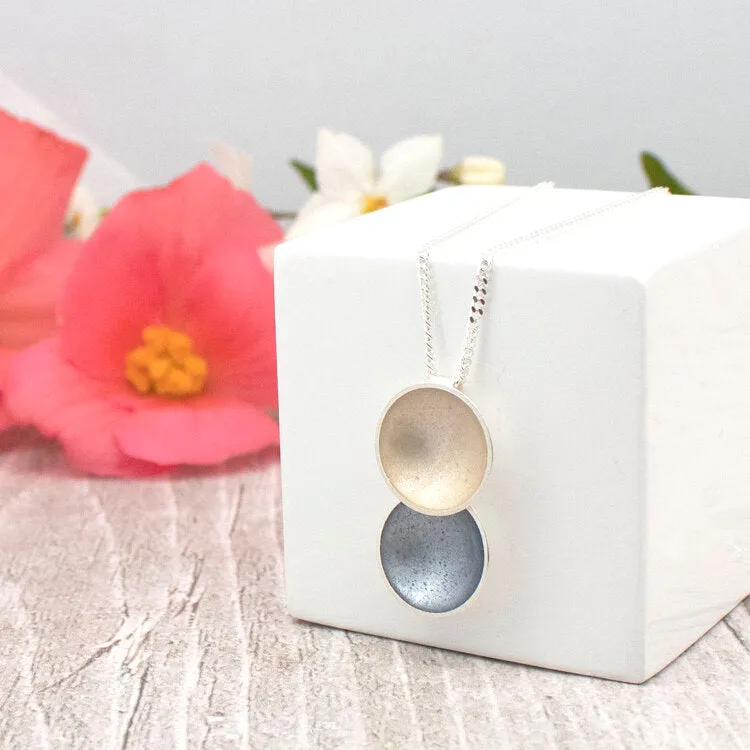 Halo Silver and Enamel Small Double  Drop Necklace