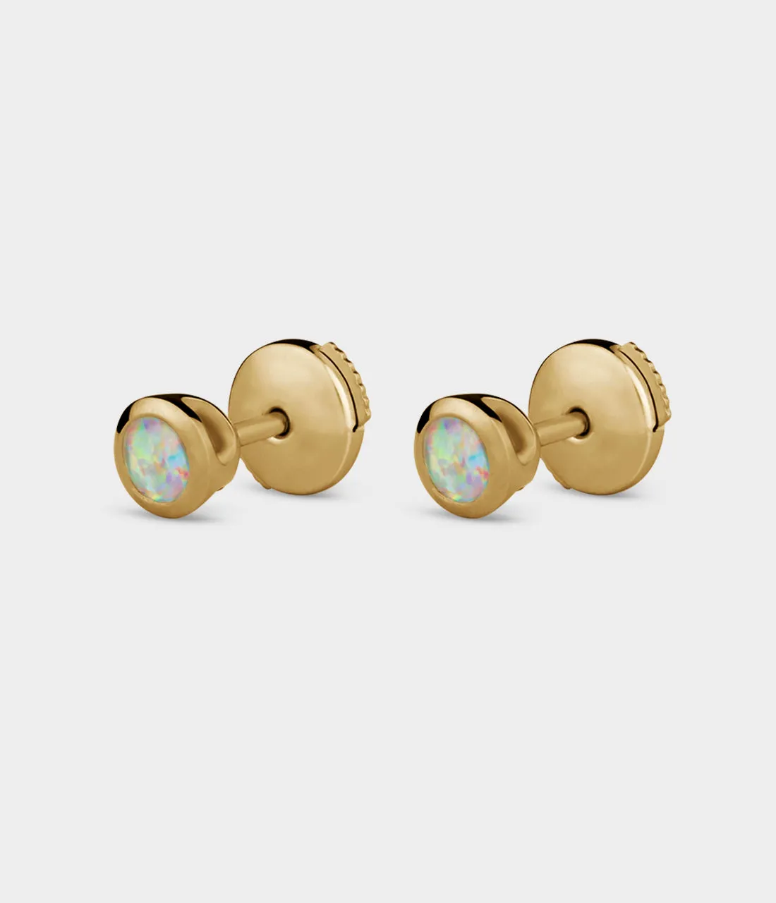 Halo Stud Earrings Medium in 9ct Yellow Gold with Opal