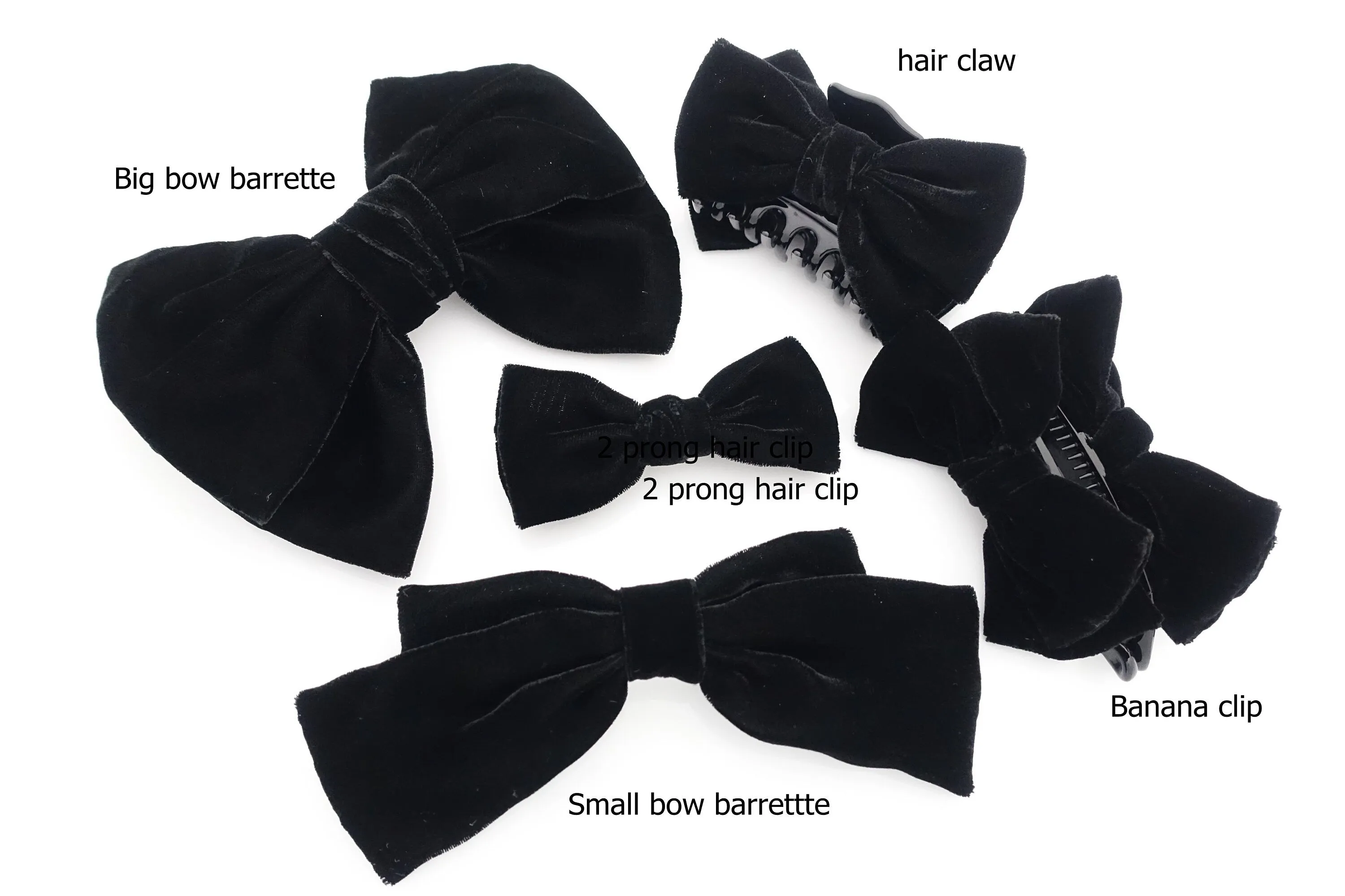 Handmade Black Silk Velvet Hair Bow Collection Claw Clip French Barrette Series Black Bow Hair Accessories