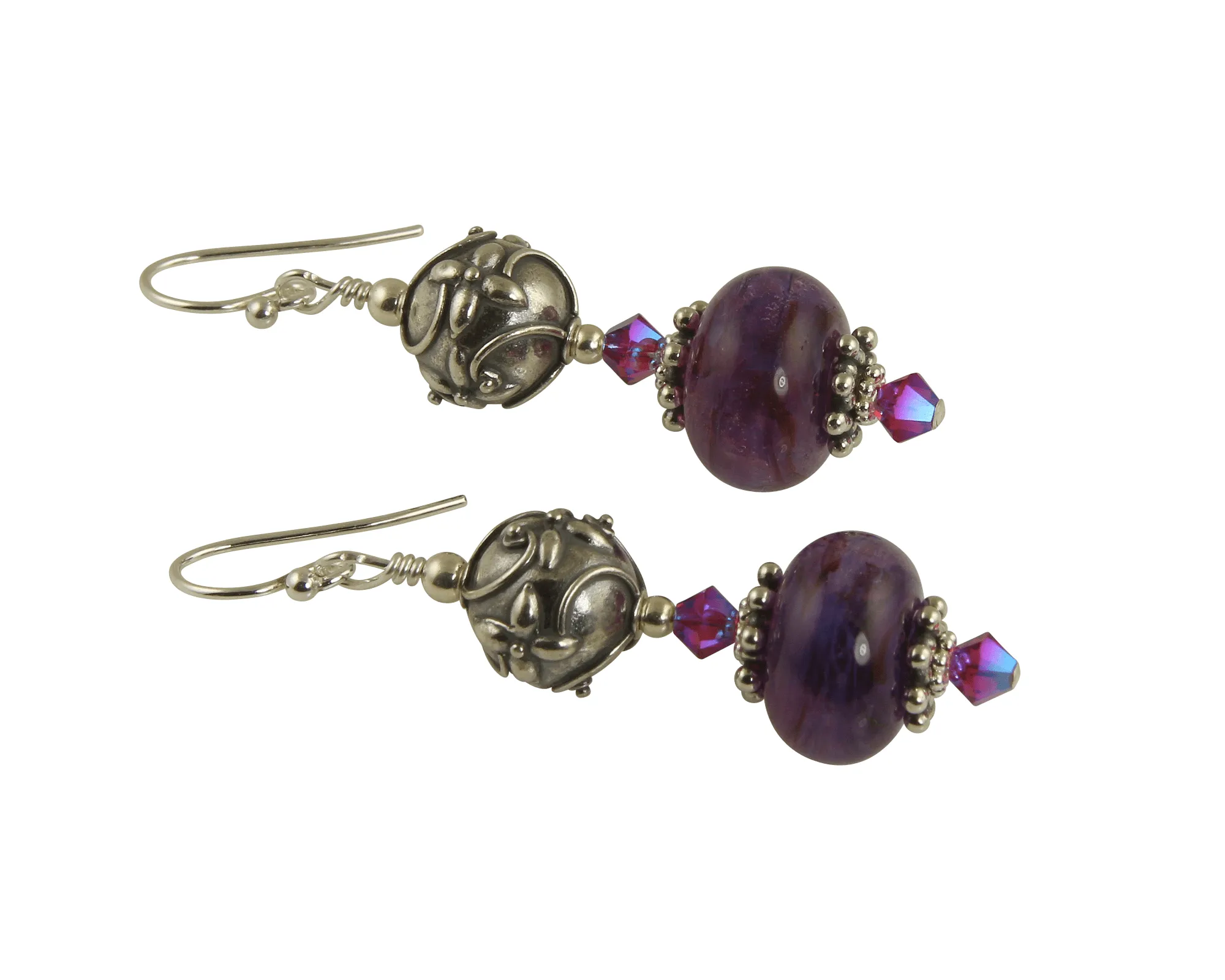 Handmade Purple Swirls Lampwork Earrings