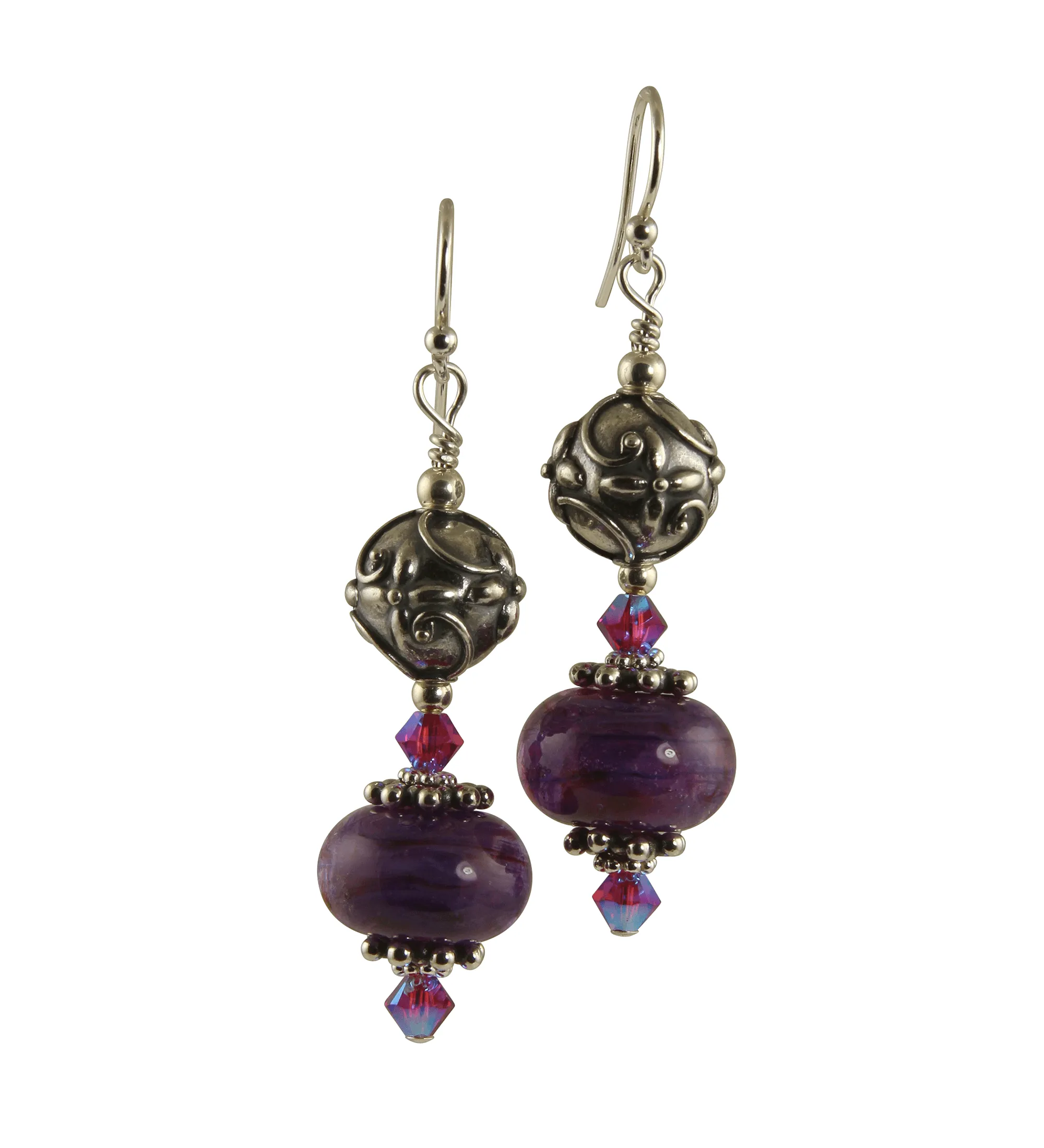 Handmade Purple Swirls Lampwork Earrings