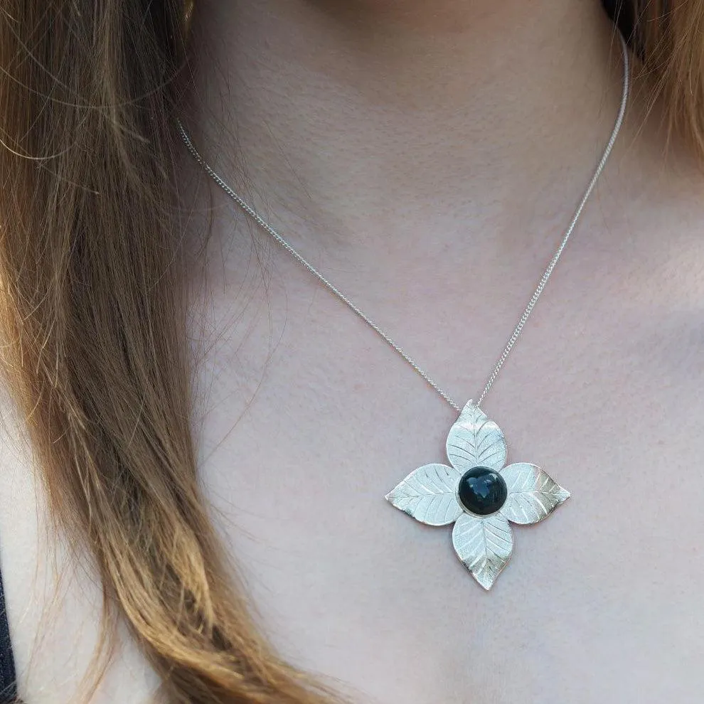 Handmade Sterling Silver Large Flower Necklace Personalised