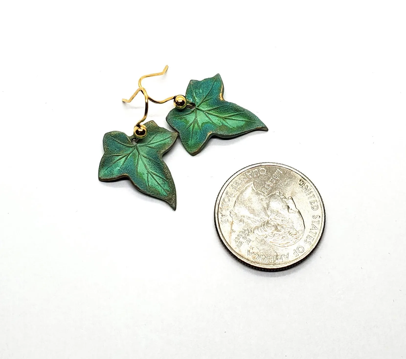 Handmade Verdigris Patina Ivy Leaf Leaves Earrings