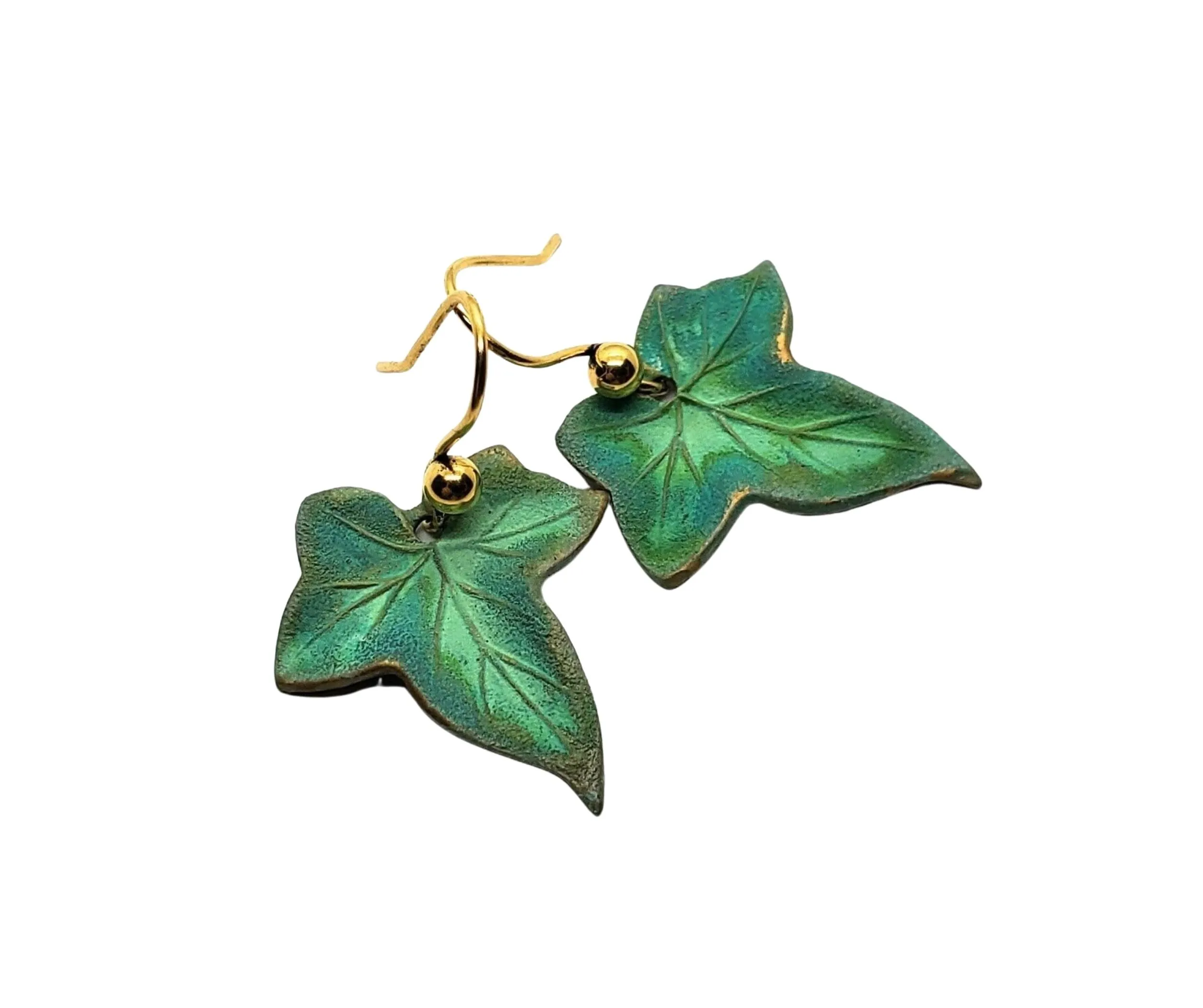 Handmade Verdigris Patina Ivy Leaf Leaves Earrings