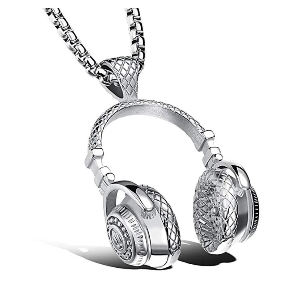 Headphone Necklace Music Disc Jockey Jewelry Hip Hop DJ Chain Gold Silver Color Metal Alloy 24in.