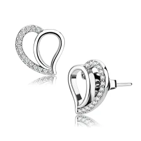 High polished (no plating) Stainless Steel Earrings with AAA Grade CZ in Clear for Women Clear Stone Color Style DA076