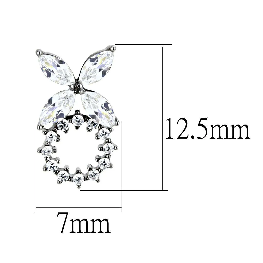 High polished (no plating) Stainless Steel Earrings with AAA Grade CZ in Clear for Women Clear Stone Color Style DA296