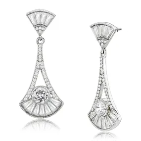 High polished (no plating) Stainless Steel Earrings with AAA Grade CZ in Clear for Women Clear Stone Color Style DA373