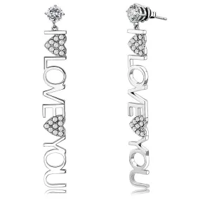 High polished (no plating) Stainless Steel Earrings with AAA Grade CZ in Clear for Women Clear Stone Color Style TK3665